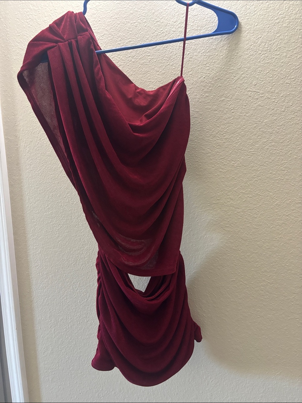 Edikted One-Shoulder Draped Wine Red Evening Dress